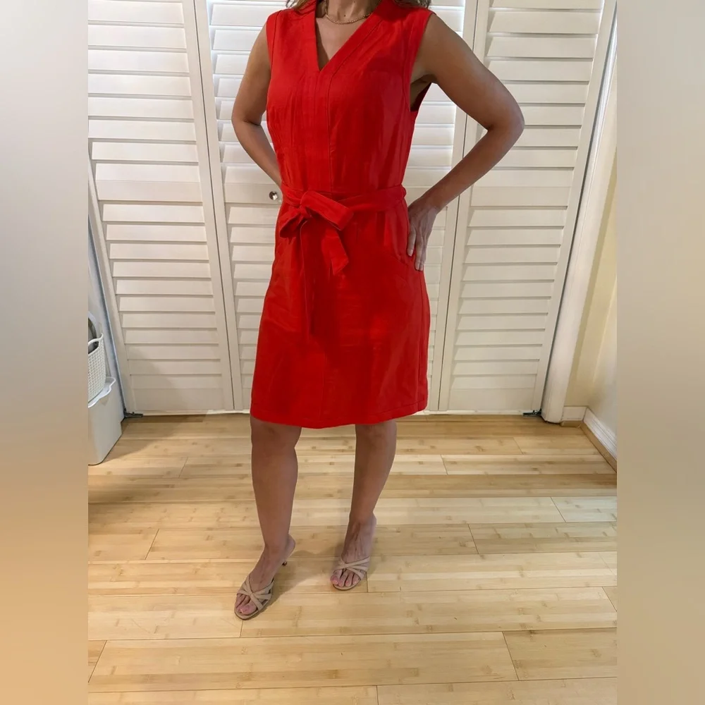 Boden Vibrant Red Linen Midi Dress - Picture 3 of 5